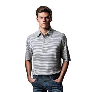 Greg Norman Play Dry ML75 Polo Golf Shirt Men's L Blue Striped Short Sleeve ODCC